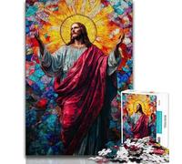 Rompecabezas de 1000 Piezas de Jesús con vitrales para Adolescentes Ideal para Jugar en Familia y Regalar a un Amigo Secreto (26x38cm)