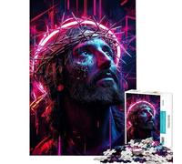 Rompecabezas de 1000 Piezas de Jesús en Luces de neón para Adultos Juego Familiar Ideal para Pasar el Tiempo en casa cumpleaños y Navidad (tamaño 38x52cm)
