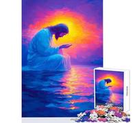 Rompecabezas de 1000 Piezas de Jesús orando al Atardecer Juguete Educativo Regalo de Amigo Secreto Juegos relajantes con póster a Juego y Hoja de Trivia tamaño 38x26cm