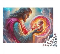 Rompecabezas de 1000 Piezas de Jesús - Religión para Adultos y Adolescentes Jesús Sosteniendo a un Bebé en un Orbe Brillante Papel Reciclado | Juego Familiar y Regalo 70x50cm/1000pcs