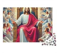 Rompecabezas de 1000 Piezas de Jesús - Religión para Hombres | Rompecabezas Imposible Jesús Sentado en el Trono con Ángeles Juego Educativo y Decoración para el Hogar 38x26cm/1000pcs