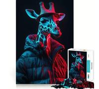 Rompecabezas de 1000 Piezas de Jirafa Cyberpunk neón para Adultos Desarrolla la Capacidad Mental y entretiene Bordes precisos (38x52cm)