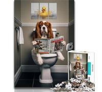 Rompecabezas de 1000 Piezas de King Charles Spaniel en el baño para Adultos Difícil de completar, Pero Divertido y Gracioso Incluye póster y Hoja de Trivia a Juego (38x26cm)