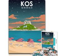 Rompecabezas de 1000 Piezas de KOS, Grecia de Noche, para Adultos, 1000 Piezas, desafiante y difícil, con Piezas aleatorias Totalmente entrelazadas, 75x50cm