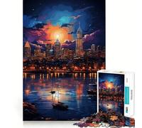 Rompecabezas de 1000 Piezas de la Ciudad de Boston de neón por la Noche para Adolescentes Rompecabezas Mental para aliviar la tensión Arte para armar Regalo Premium (50x75cm)