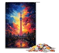 Rompecabezas de 1000 Piezas de la Ciudad de Tokio Colorido y psicodélico neón para niños de Madera decoración del hogar (tamaño 75 x 50 cm)