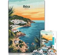 Rompecabezas de 1000 Piezas de la Costa del Atardecer de Ibiza para Adultos y Adolescentes, Ideal para aliviar el estrés, fomentar el Amor en Pareja, 38x26cm