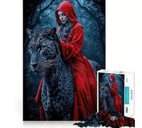 Rompecabezas de 1000 Piezas de la Dama con Capucha Roja y el Leopardo Negro para Adultos Juguete Inteligente para Toda la Familia Pieza de Arte de Corte preciso (38x26cm)