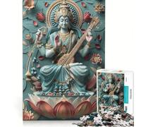Rompecabezas de 1000 Piezas de la Diosa hindú Saraswati Juguetes para armar desafío difícil con Piezas de Formas aleatorias Que encajan Perfectamente 38x52cm