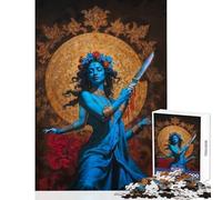Rompecabezas de 1000 Piezas de la Diosa Kali con Cuchillo Juguete antiestrés Regalo de cumpleaños Juego Educativo con póster a Juego y Hoja de Trivia 38x26cm