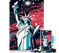 Rompecabezas de 1000 Piezas de la Estatua de la Libertad con Fuegos Artificiales para Adultos Juguete para Pensar, calmar, Relajarse, Arte de Pared de Corte Limpio 50x75cm
