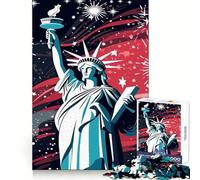 Rompecabezas de 1000 Piezas de la Estatua de la Libertad con Fuegos Artificiales para Adultos Juguete para Pensar, calmar, Relajarse, Arte de Pared de Corte Limpio 50x75cm