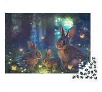 Rompecabezas de 1000 Piezas de la Familia de Conejos del Bosque. Conejitos mágicos del Bosque con luz Brillante. Juego Educativo para Adultos. Hermosa decoración.Regalo de cumpleaños. 70x50cm