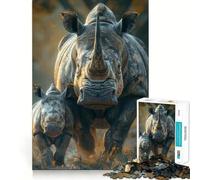 Rompecabezas de 1000 Piezas de la Familia de rinocerontes para Adultos, Juguete de lógica Mental, Juego de Mesa Serene Time, Corte Firme, (38x52cm)