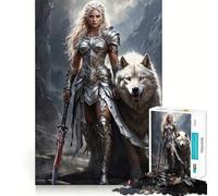 Rompecabezas de 1000 Piezas de la Mujer Guerrera y el Lobo para Adultos Juego Divertido y fácil de armar Ideal para divertirse en Familia (38x52cm)