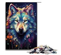 Rompecabezas de 1000 Piezas de la psicodelia Colorida de un magnífico Lobo para Adultos. Rompecabezas Imposible para aliviar el estrés y para Adolescentes de 14 años en adelante. 75 x 50 cm.