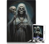 Rompecabezas de 1000 Piezas de la Santa Muerte con túnica Blanca, Juguete Relajante para Tiempo Libre, Corte de precisión, Bordes Lisos, tamaño 38x26cm