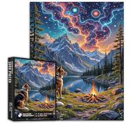 Rompecabezas de 1000 piezas de lago de montaña de fantasía con pastor alemán, rompecabezas de cielo estrellado, rompecabezas vibrante de paisaje surrealista para adultos, decoración de pared del hogar