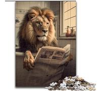 Rompecabezas de 1000 Piezas de león Leyendo periódico para Adultos, tamaño 50x75cm, Juego Familiar Interactivo, Regalo Ideal para Vacaciones, Juego de Actividades Familiares.