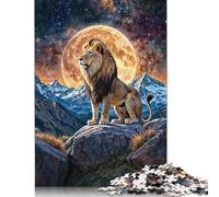 Rompecabezas de 1000 Piezas de león sobre Roca con Luna y Estrellas para Adultos, Rompecabezas de Madera para Adultos y Adolescentes, Rompecabezas Educativo de 1000 Piezas (75 x 50 cm)