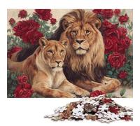 Rompecabezas de 1000 Piezas de León y Leona Entre Rosas para Adultos y Adolescentes. Rompecabezas de Madera sostenible para Adultos | Juegos de 1000 Piezas (75 x 50 cm)