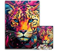 Rompecabezas de 1000 Piezas de Leopardo Amarillo y Rosa para Adultos, de cartón, Ideal para Relajarse, decoración del hogar, 26x38cm/10,23x14,96 Pulgadas.