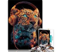 Rompecabezas de 1000 Piezas de Leopardo con Auriculares para Adolescentes y Adultos, Ideal como Juego Educativo, Juguete de desafío, decoración única para el hogar y Regalos (38x26cm)
