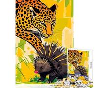 Rompecabezas de 1000 Piezas de Leopardo y puercoespín Animales Salvajes decoración del hogar Juguetes Gran Regalo para Juegos Juego Educativo Mejora el Amor Entre Parejas tamaño 38x52cm