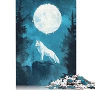 Rompecabezas de 1000 Piezas de Lobo Blanco bajo la Luna Llena, Rompecabezas de dificultad Alta, Juegos educativos, Juguetes, 1000 Piezas (75 x 50 cm)