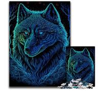 Rompecabezas de 1000 Piezas de Lobo de luz Negra para Adultos, Regalo Ideal para Adolescentes, Parejas y Amigos para cumpleaños y Navidad, 26x38cm/10,23x14,96 Pulgadas.