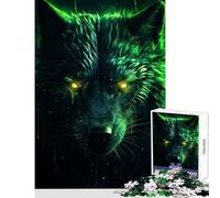 Rompecabezas de 1000 Piezas de Lobo Negro con Aura Verde Juguete para decoración de Pared Gran Regalo y Juego Familiar con póster a Juego y Hoja de Trivia tamaño 38x52cm
