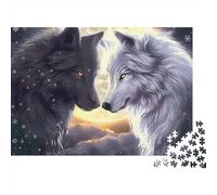 Rompecabezas de 1000 Piezas de Lobos Blancos y Negros: Dos Lobos acurrucándose al Atardecer. Juegos educativos para Adultos. Hermosa decoración. Difícil. Reto de cumpleaños. 70x50cm.