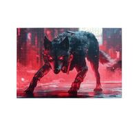 Rompecabezas de 1000 piezas de lobos de guerra de fondo rojo para adultos, rompecabezas de madera para adultos, regalos para decoración del hogar