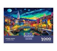 Rompecabezas de 1000 Piezas de los Canales de Venecia: Imposible, difícil y desafiante. Canal de Venecia Iluminado por la Luna con Puente para Adultos. Descompresión 52x38cm1000pcs