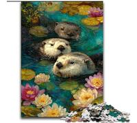 Rompecabezas de 1000 Piezas de Lotus y Otter para Adolescentes, Juegos relajantes Que fomentan el Amor en Pareja, para Mayores de 14 años (26x38cm)