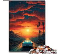 Rompecabezas de 1000 Piezas de Madera con Coche al Atardecer Juego Interactivo Familiar Apto para Mayores de 14 años 50x75cm Juego de ingenio para Adolescentes Fiestas