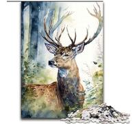 Rompecabezas de 1000 Piezas de Madera con diseño de Ciervos y Acuarela en el Bosque Ideal para Decorar el hogar y la Oficina cumpleaños, 50x75cm, para Hombres y Mujeres