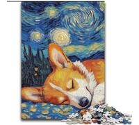 Rompecabezas de 1000 Piezas de Madera con diseño de Corgi Night Sky, navideño, Obra de Arte humorística, 50x75cm, Ideal para cumpleaños, Navidad y Halloween