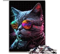 Rompecabezas de 1000 Piezas de Madera con diseño de Gato de Vidrio de Colores para Adultos, Ideal para Adolescentes Mayores de 14 años, decoración del hogar 50x75cm, cumpleaños