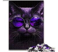 Rompecabezas de 1000 Piezas de Madera con diseño de Gato Morado con Gafas Decoración hogar o la Oficina Regalo ideal50x75cm Decoración artística DIY Regalo de cumpleaños