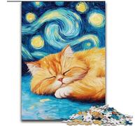 Rompecabezas de 1000 Piezas de Madera con diseño de Gato Persa y Cielo Nocturno navideño Obra de Arte humorística 50x75cm Ideal para cumpleaños, Navidad, Halloween