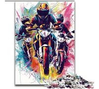 Rompecabezas de 1000 Piezas de Madera con diseño de Motocicleta de Acuarela Un Rompecabezas desafiante para Adolescentes, decoración del hogar o Regalo 1000 Piezas(50x75cm)