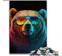 Rompecabezas de 1000 Piezas de Madera con diseño de Oso Pardo con Gafas Navidad y Año Nuevo 50x75cm Juego de ingenio para Adolescentes