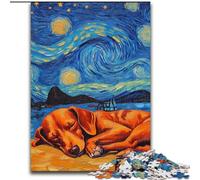 Rompecabezas de 1000 Piezas de Madera con diseño de Perro Salchicha y Cielo Nocturno Ideal para Principiantes y Regalos Festivos 50x75cm Actividad para Adultos y familias Decoración del hogar