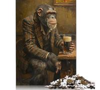 Rompecabezas de 1000 Piezas de Madera con diseño de Pub irlandés Chimpanzee. Juguete Educativo 1000 Piezas (75 x 50 cm).