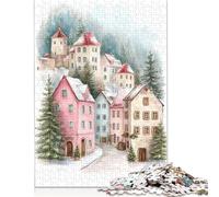 Rompecabezas de 1000 Piezas de Madera con diseño de Pueblo Invernal para Adultos, Juego Educativo (75 x 50 cm)