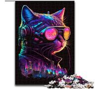 Rompecabezas de 1000 Piezas de Madera con un Gato Adorable Navidad y Año Nuevo 50x75cm Juego de ingenio para Adolescentes