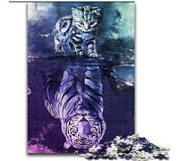 Rompecabezas de 1000 Piezas de Madera con un Gato Adorable Navidad y Año Nuevo 50x75cm Juego de ingenio para Adolescentes