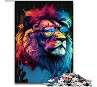Rompecabezas de 1000 Piezas de Madera con un león Colorido y Gafas Decoración hogar o la Oficina Regalo ideal50x75cm Decoración artística DIY Regalo de cumpleaños
