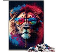 Rompecabezas de 1000 Piezas de Madera con un león Colorido y Gafas Idea de Regalo para Navidad, Obra de Arte humorística, 50x75cm Ideal para cumpleaños, Fiestas, Navidad y Halloween